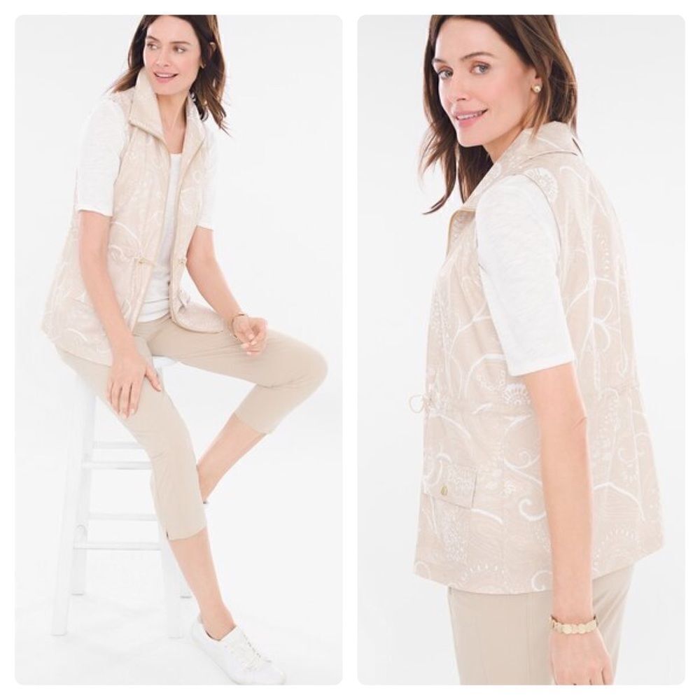 Chico's Zenergy Stretch Tan Paisley Vest W/ Zip